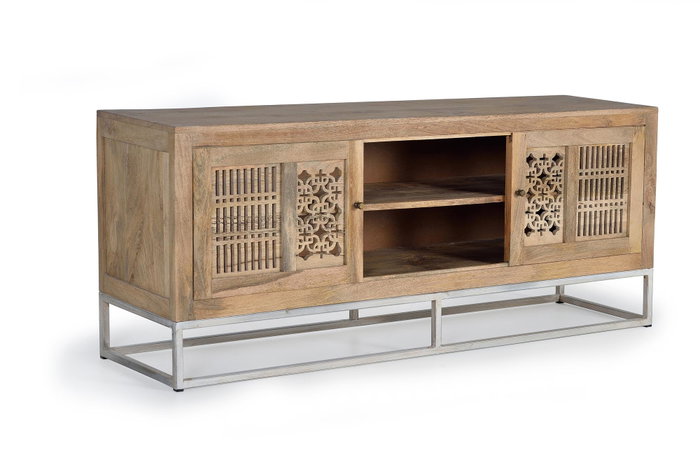 GINER Y COLOMER Mueble de TV de madera de mango y patas de metal color natural